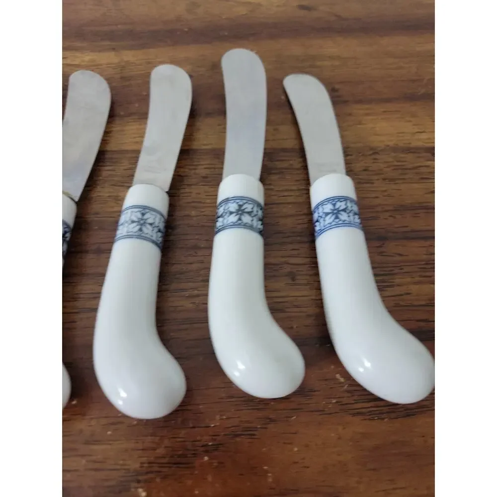 Vtg Butter Jelly Preserve Knife Stainless Steel Blade Ceramic Handle Lot Of 6
